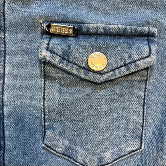 Guess Denim Mid Wash Fitted Short Sleeve Mini Dress Bodycon Stretch Size XS - Picture 8 of 14